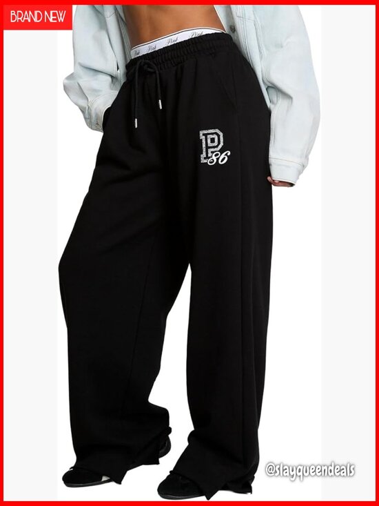 Pants - Campus Fleece Wide-Leg Sweatpants - Mid Rise Drawstring